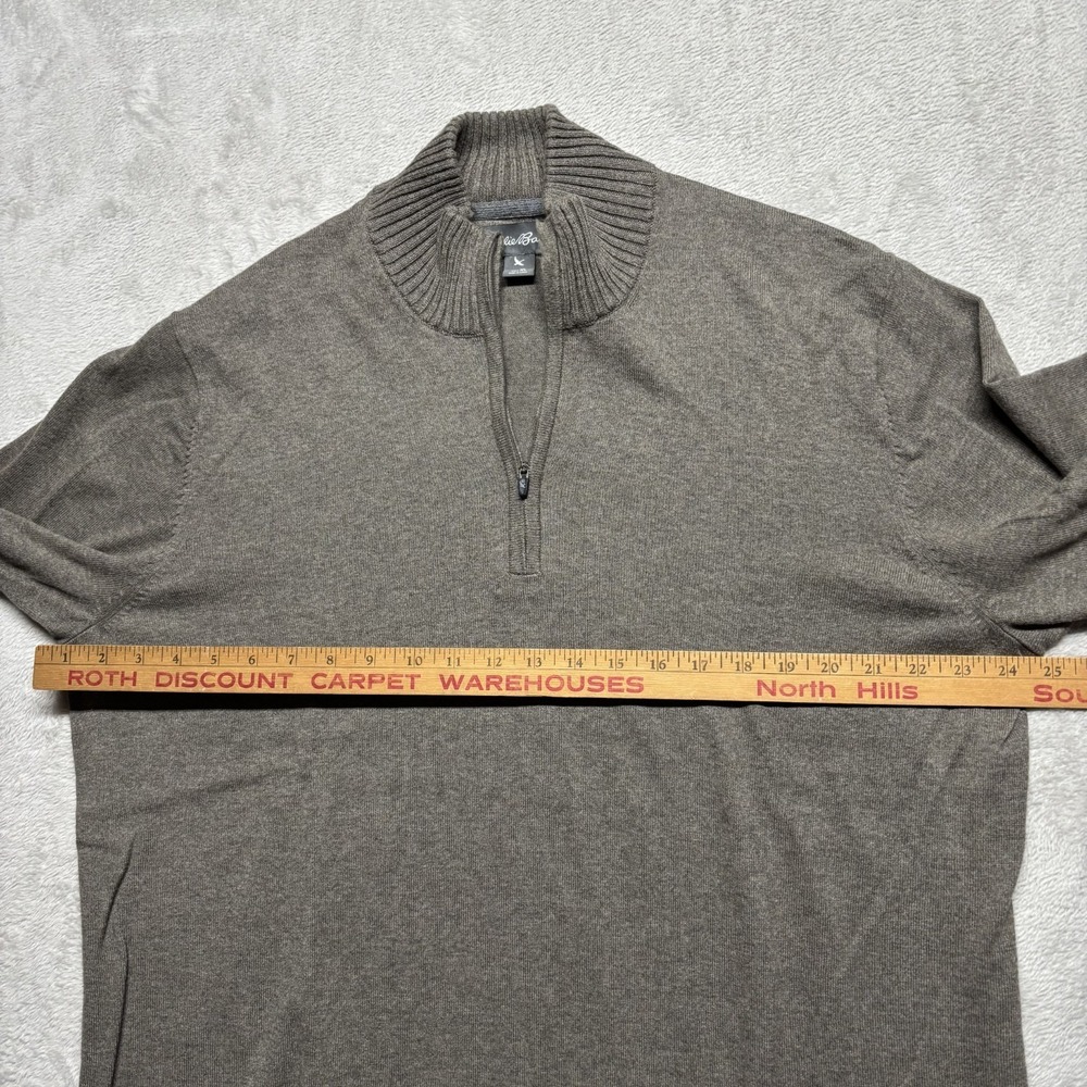 Eddie Bauer Mens 1/4 Zip Sweater Size XL Brown Cotton Merino Wool Blend Pullover - Picture 6 of 7